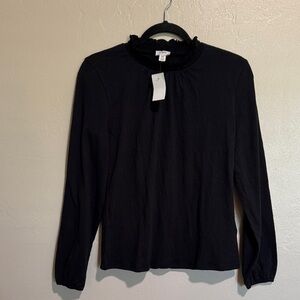 J. Crew Black Ruffled Neck Blouse